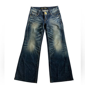 Y2K Red Pepper Japan Wide Leg Low Rise Dark Wash Embellished Jeans | Size 28